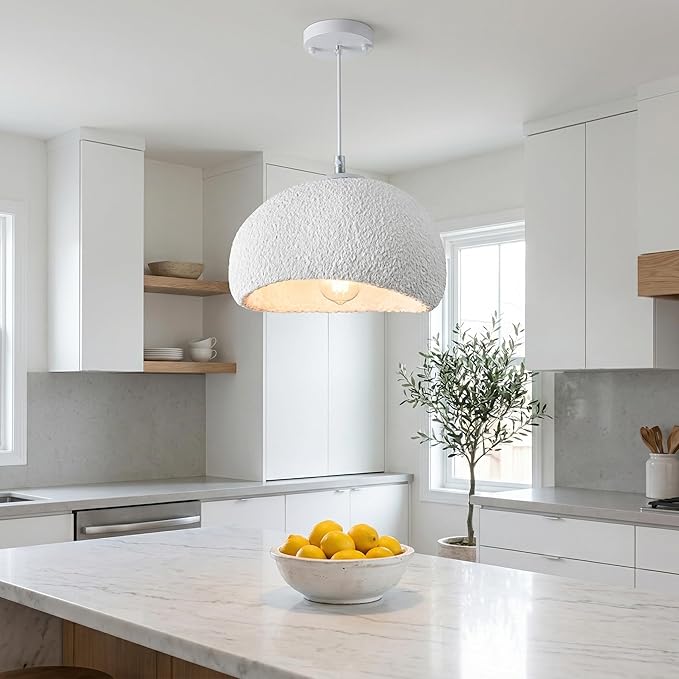 Wabi Sabi Pendant Light 15.7 inch - Modern Japanese Ceiling Fixture for Dining Room, Kitchen Island, Hallway, Bedroom, Restaurant - White Hanging Lamp with E26 Base (40cm/15.7in)