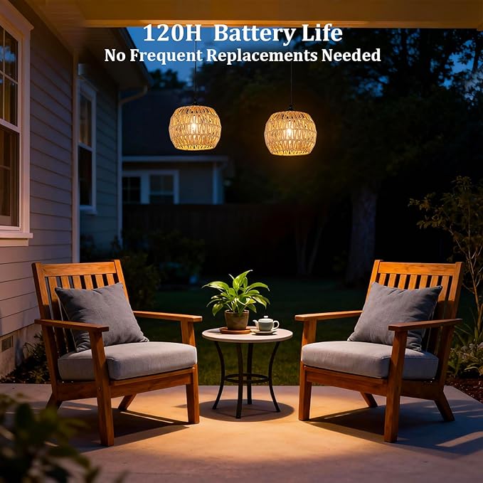 Battery Operated Outdoor Chandelier,Battery Operated Pendant Light with Remote Control, No Wiring Outdoor Hanging Light for Porch Patio Gazebo (7.9" 2Pack)