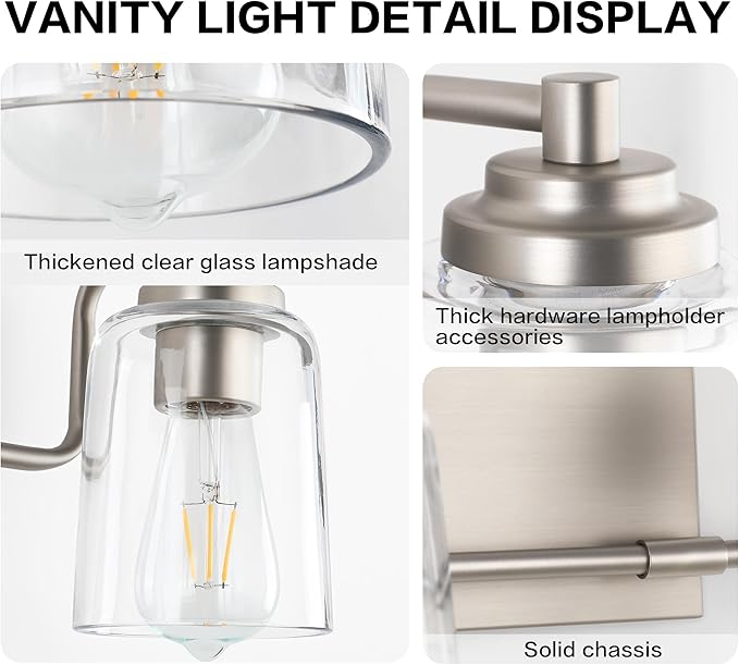 SOLFART Brushed Nickel Vanity Light 2 Light Bathroom Vanity Light Bathroom Lights Vanity Lighting Fixtures Wall Lights Over Mirror