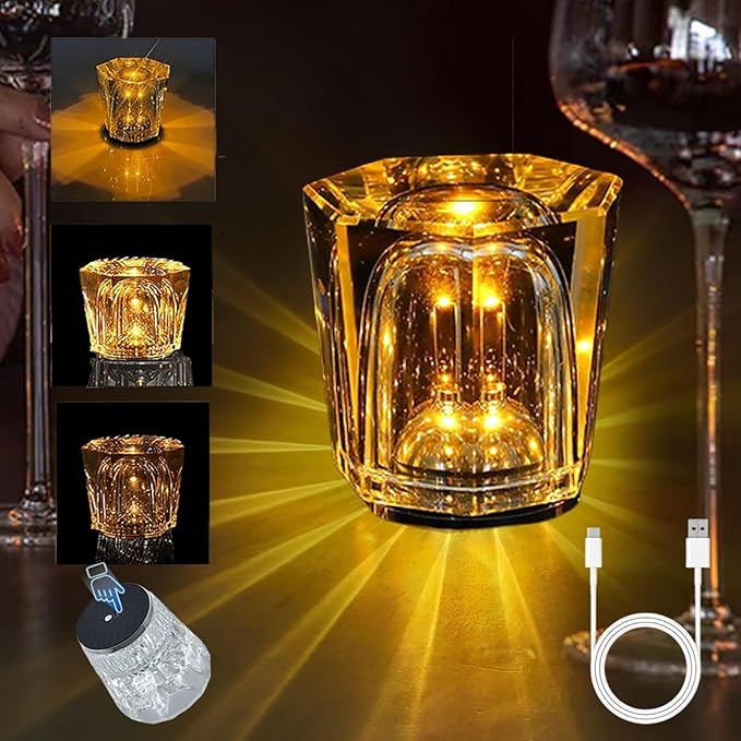 Crystal Diamond Table Lamp USB Charging Touch Lamp K9 Crystal Table Lamp with 3 Color, Diamond Lamp for Nightstand Bedroom Livng Room Decor Christmas Gifts (Style A, 3 Color)