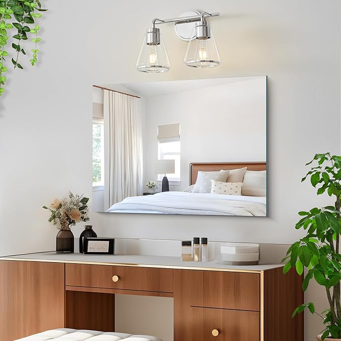 Bathroom Light Fixtures Over Mirror Polished Nickel Vanity Light 2-Lights Bathroom Vanity Lights with Clear Glass Shade 14 inch Vanity Lighting Fixtures Modern Wall Sconces Bath Light