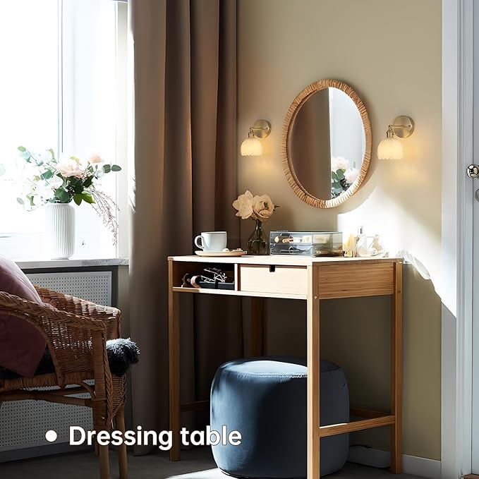 Shenmoyl Vintage Wall Sconces with White Tulip Glass Lampshade 180 Degree Adjustable Brass Sconces Hradwired Modern Wall Lighting Fixture with Switch for Bedside Bedroom Doorway