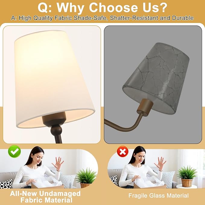 Bathroom Light Fixtures, 3-Light Oil Rubbed Bronze Vanity Lights, 24.5" Bathroom Lighting Fixtures Over Mirror with White Fabric Shade, Modern Wall Sconces for Bedroom Living Room Hallway