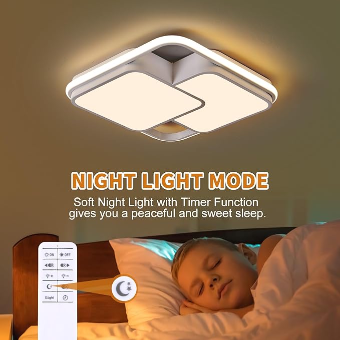 Square LED Ceiling Light with Remote, 60W Dimmable Flush Mount Ceilings Light Fixtures, Modern Light Fixtures Ceiling Lamp LED Chandelier for Bedroom Living Room Kitchen, White/15.7in