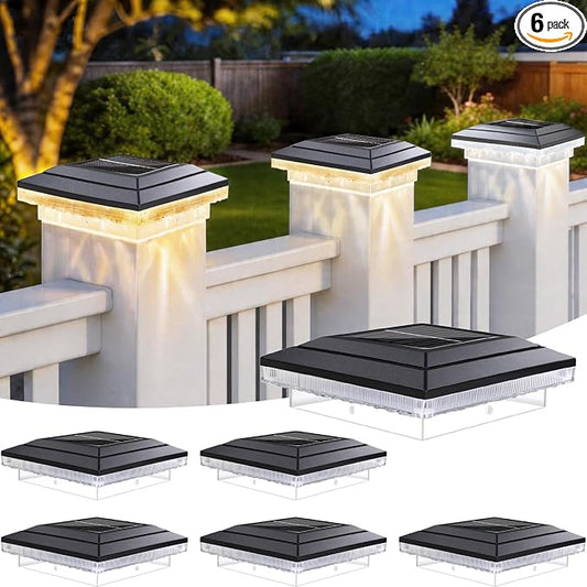 4x4 Solar Post Cap Lights Outdoor Waterproof, Cool/Neutral/Warm White 3 Colors Garden Fence Lights for 4×4 Wood/Vinyl Posts, Deck, Patio, Ripple Effects, 6 Pack
