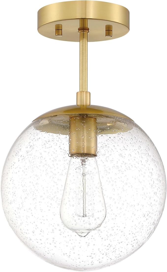 Design House Gracelyn 9 in Ceiling Mount Pendant Light, Semi-Flush Mount, Dimmable, Seeded Glass, Satin Gold, 9 in x 9 in x 14.36 in, 588517-SG