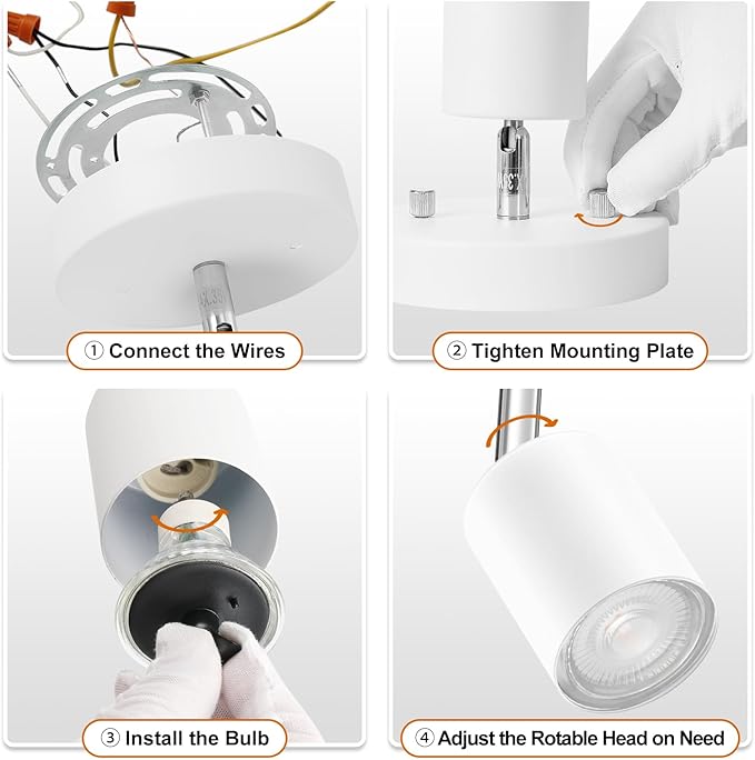 Track Lighting Fixture Ceiling, Modern LED Track Lighting Kit, White Ceiling Light for Kitchen, Rotatable Spotlight Heads, Wall Mount Spot Lighting for Island/Bedroom/Hallway (GU10 Socket, NO Bulb)