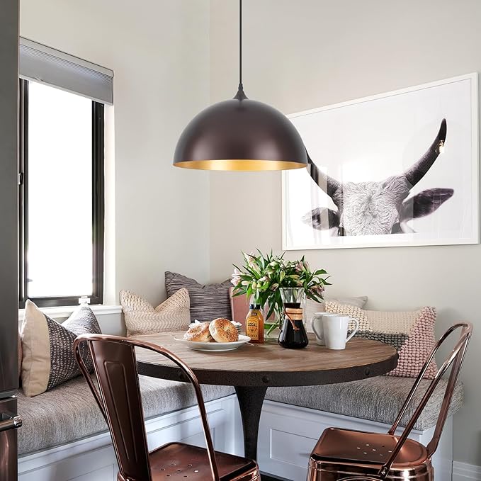 16 Inch Industrial Pendant Light, Large Dome Pendant Lights for Kitchen Island, Farmhouse Hanging Light or Dining Room Cafe Bar, Oil Rubbed Bronze Finish