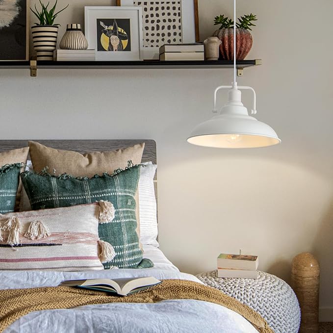 Farmhouse Pendant Light, 12.5inch, 3 Packs- White Kitchen Pendant Lights, Industrial Pendant Light, Pendant Lights Kitchen Island, Pendant Light for Bedroom, Office, Kichen Sink, Library