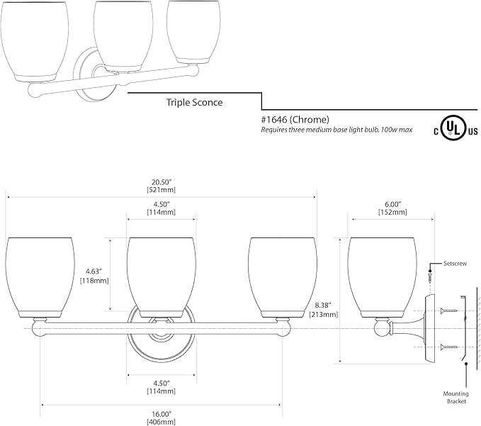 Gatco 1646 Triple Wall Sconce, White Finish Bathroom Vanity Light Fixture