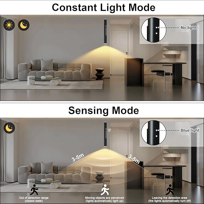 Lightess Battery Operated Pendant Light with Remote, 6000mAh Rechargeable Pendant Light with Motion Sensor, 3 Color Dimmable Black Wireless Chandelier for Island Kitchen Dinning Room