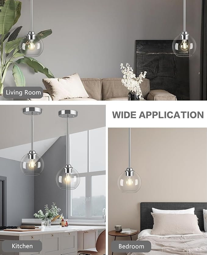 Modern Pendant Light Fixtures 2 Pack, Brushed Nickel Pendant Lights with Clear Glass Shade,Pendant Lights Kitchen Island, Kitchen Pendant Lighting Over Island, Hanging Lights for Kitchen