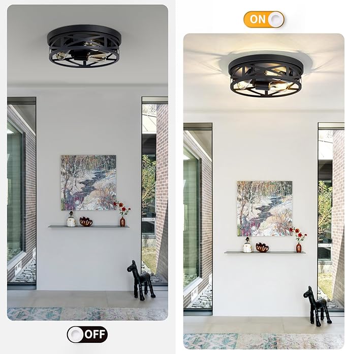 ZHU YAN 13 inch Farmhouse Ceiling Light Fixture,3-Light Hallway Light Fixtures Ceiling,Black Flush Mount Ceiling Light,Light Fixture Ceiling Mount for Kitchen Hallway Entryway,E26 Base（1 Pack）