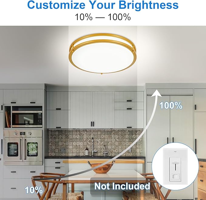 DLLT Flush Mount LED Ceiling Light: 16 Inch 5CCT (3000K-6000K) & Dimmable Ceiling Light Fixtures for Bedroom Hallway - 36W Modern Gold Super Bright Kitchen Lighting Fixtures Ceiling