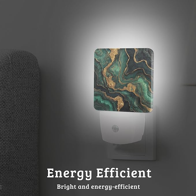 Green Black Marble Night Light, Plug-into Wall Nightlight with Dusk to Dawn Sensor, Energy Efficient Lamp for Bedroom/Bathroom/Kitchen/Hallway/Stairs