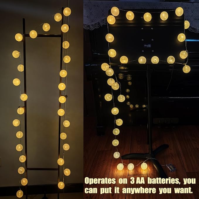 Gardeningwill 3M/10Ft 30 Warm White Ball LED Xmas Wedding Battery Operated String Fairy Light