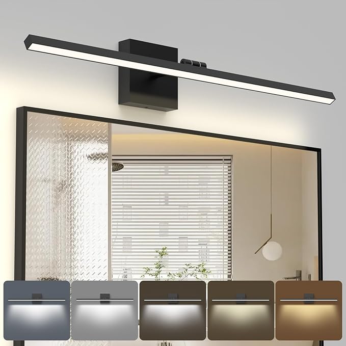 Black Long Vanity Lights, Morden Bathroom Light Fixtures with 5CCT&Dimmable Bath Wall Lamp, 220° Rotatable Hallway Bedroom, 32IN Vanity LED Bar Over Mirror for Makeup Shaving Skincare-ETL Certified