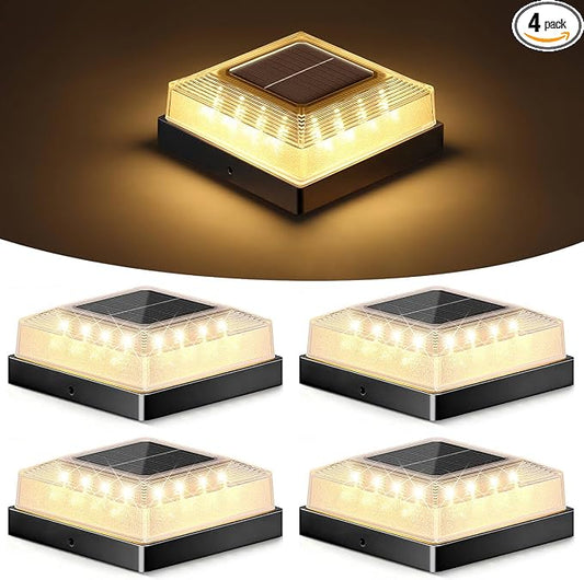 Brightever 3.5x3.5 4x4 Solar Post Cap Light Outdoor, 4-Pack Fence Post Solar Lights for Wooden/Vinyl Posts, 3 Lighting Modes, Solar Powered Waterproof Deck Post Lights for Garden Patio, Black