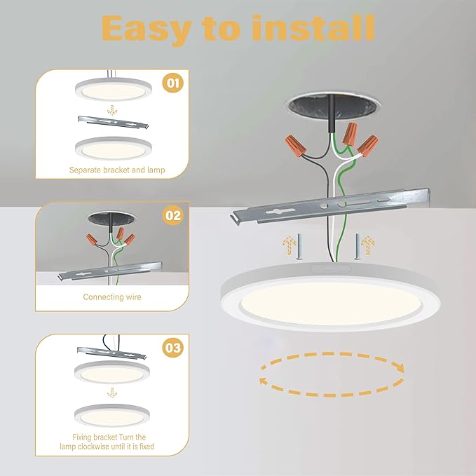 Flush Mount Ceiling Light Fixture - ETL Certified - 11 Inch Dimmable 3000K Warm White LED, 0.63'' Ultra Thin Round Design for Bedroom, Bathroom, Kitchen, Hallway, Basement, Closet (9-Pack)‌