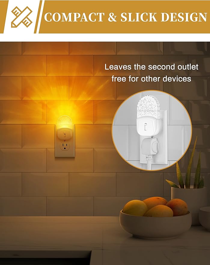 DORESshop Night Lights Plug Into Wall [2 Pack], Amber Warm Night Light, 1800K, Dusk to Dawn Sensor, Adjustable Brightness LED Night Light for Bathroom, Hallway, Stairway