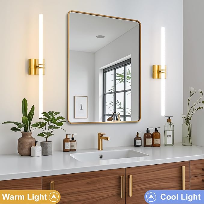 Bathroom Light Fixtures,Gold 28W LED 360° Full Lighting Modern Wall Sconce Vanity Light with 5-Color Dimmable 3000K-6000K, 29.92inch Vanity Lighting for Bath, Powder Room, Bedroom, Hallway