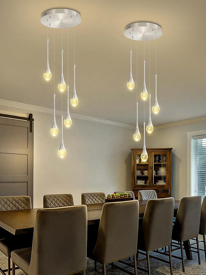 ykolupty H86 Pendant Lights Kitchen Island 6-Lights Pendant Chandelier for Dining Room Hallway Stairwell,Silver Chandelier Suit for Sloping Ceiling LED Dimmable 2700K-6000K