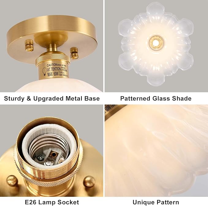 Semi Flush Mount Ceiling Light,Hallway Vintage Lights Fixture Ceiling White 11" Ceiling Light E26 Bulb Included Vintage Lights Fixtures for Closet Hallway Kitchen Dining Room