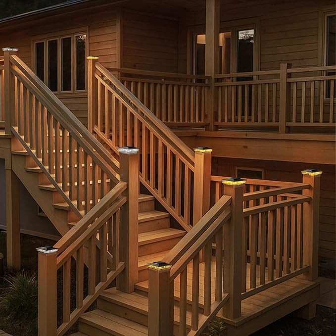 btfarm 4x4 Solar Post Cap Lights Outdoor, 2 Modes 16 LED Fence Deck Post Lights, 2 Pack Waterproof Solar Powered Lighting Outside Fit 4x4 3.5x3.5 Wooden/Vinyl for Porch Patio Garden, Copper Cap