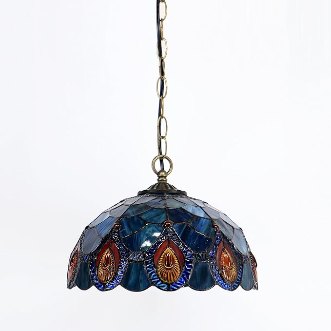 Tiffany Pendant Light Plug in Stained Glass Hanging lamp 12X12X181 Inch Hanging Lamp Living Room Bedroom Kitchen Dining Room Office(Brown Crystal)