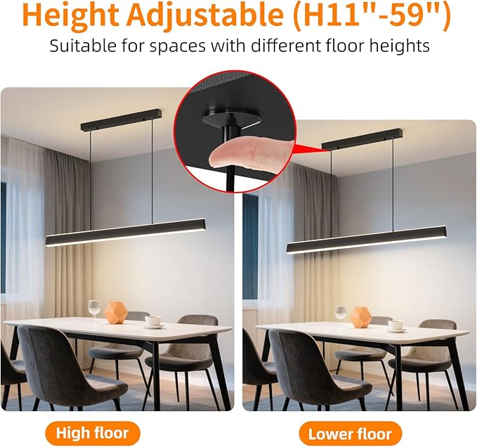 Modern Chandelier Light, 39IN LED Pendant Light with Remote Control 3000k-6500K Adjustable Color Temperature，Aluminum Island Lighting Lamp for Dining Room, Living Room