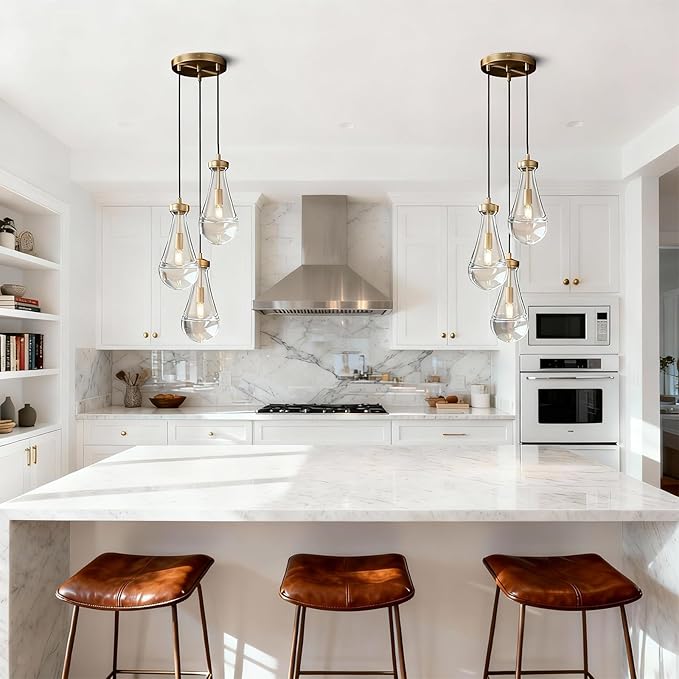 Raindrop Pendant Lights Kitchen Island 3-Light Teardrop Pendant Lights Brass Gold Pendant Light With Adjustable Suspension Cord for Dining Room,Bathroom,Bedroom Porch Corridor,Bulb Included