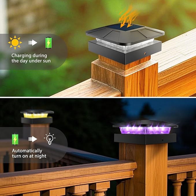 Peasur 4x4 Solar Post Cap Lights Outdoor RGB Color Changing, LED Fence Light Solar Powered Waterproof, Wood/Vinyl Posts Top Lighting for Outside Deck Yard Garden Patio