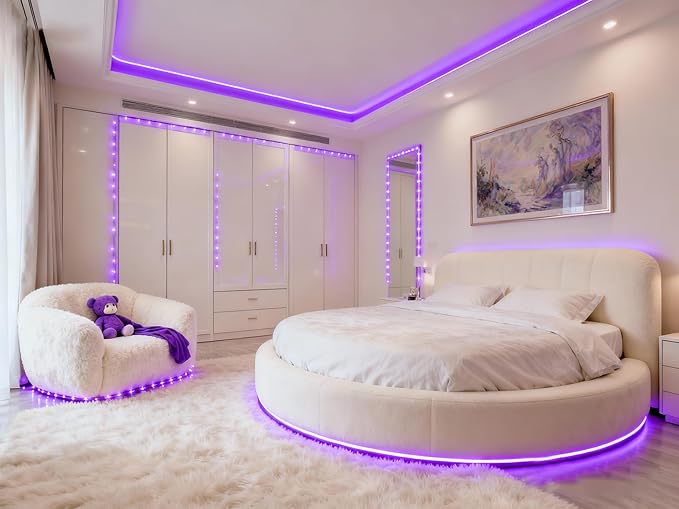 Purple Led Lights Strip for Bedroom Indoor Rope Lights Black Pagage Led Light Strip Kit Easy DIY Cuttable Tape Lights for Room Bathroom Living Room Kitchen Ceiling Wall Vanity Mirror Decor