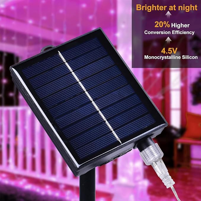 300LED Solar Curtain Lights USB & Solar Dual Powered Waterproof Fairy String Lights 8 Modes Twinkle for Home Indoor Outdoor Use Garden Patio Wedding Party (Pink)
