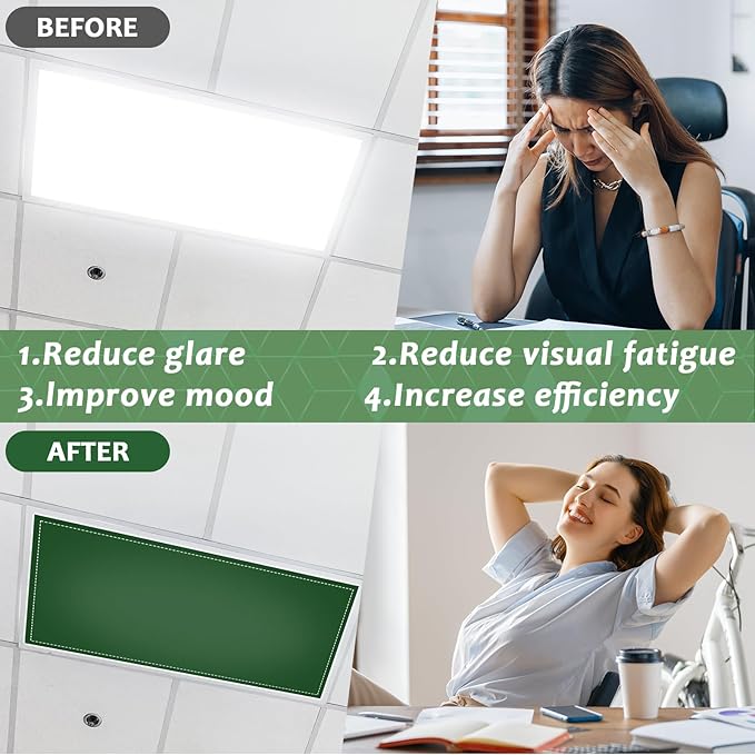 QOUBAI 6PCS Fluorescent Light Covers, 4 x 2 Feet Magnetic Light Cover Fluorescent Lights Shade Panel Positive Inspirational Ceiling Lights Filters for Office Classroom Home Drop Ceiling Sage Green