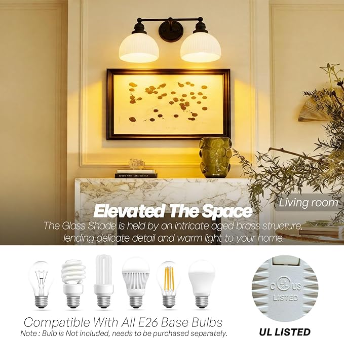 2-Light Wall Sconces,Black Double Bathroom Vanity Light with Milk Glass Minimalist Farmhouse Wall Sconce Light Lamp for Bathroom Mirror Living Room Bedroom Kitchen E26 Hardwire Indoor