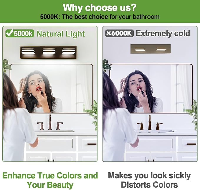 360° Rotate LED Bathroom Vanity Light Fixtures, 1300LM Acrylic Brown and Gold Vanity Lights for Bathroom, Modern Wall Lighting Fixtures Over Mirror Kitchen Living Hallway (Natural White Light 5000K)