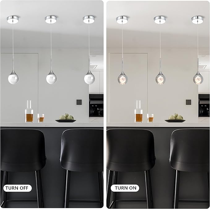 Sedelan Moon Crystal Pendant Light，Modern 2 Pack Pendant Lights Kitchen Island, Dimmable 3000K Dining Room Light Fixture, Pendant Lighting for Bedroom, Bar, Living Room,5W Chrome Adjustable Height