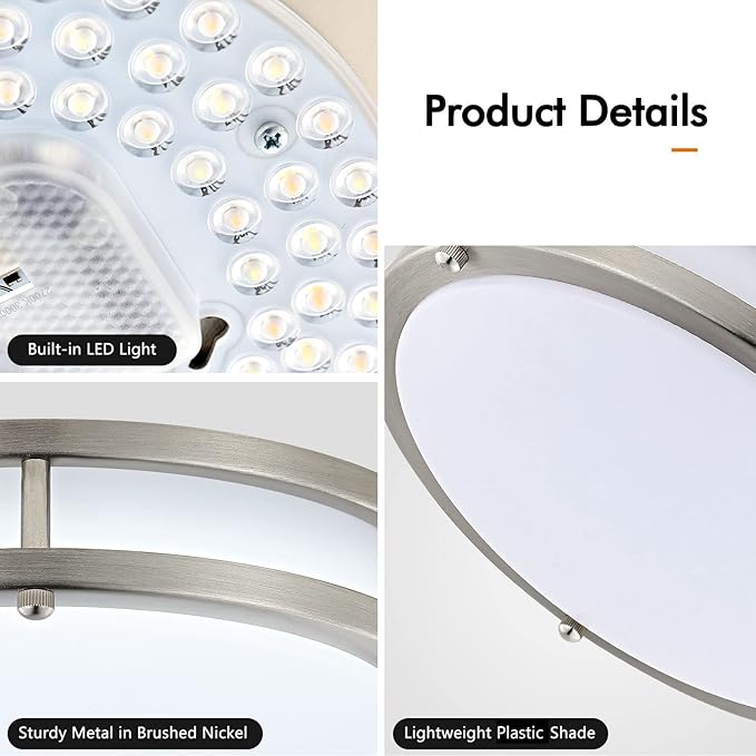 10Inch 30W LED Flush Mount Ceiling Light Fixtures, Ultra Bright 3200LM Dimmable Ceiling Lights, 5CCT 2700K 3000K 4000K 5000K 6500K, Ceiling Lamps for Kitchen Hallway Bedroom Bathroom, Nickel 1 Pack