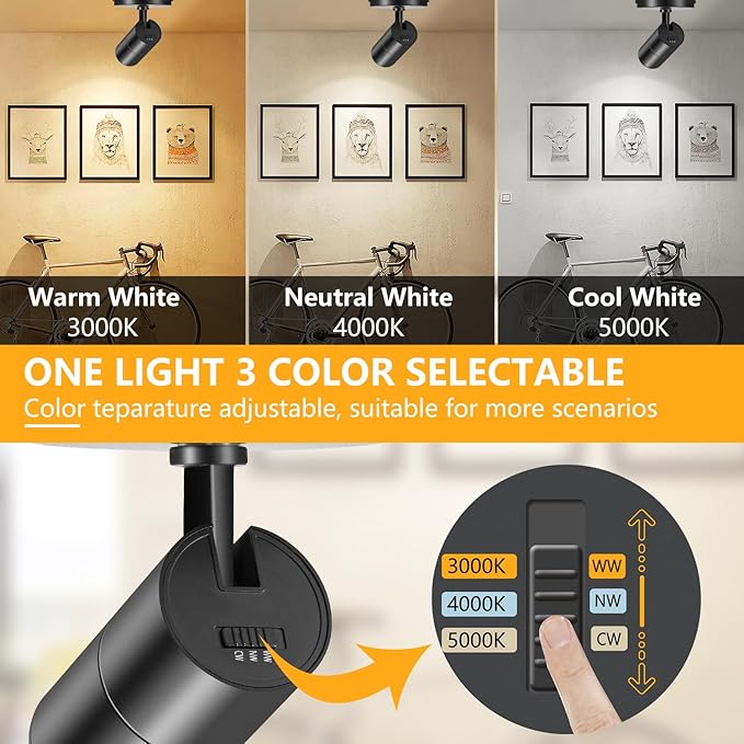 VANoopee 3-Color Zoomable Ceiling Spot Lights Indoor Flush Mount Adjustable LED Ceiling Spotlight Directional Light Fixture Dimmable Accent Light for Picture Art -CRI90 15-60° 10W 1000lm Black