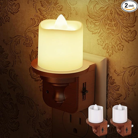 Briignite Candle Night Light, Night Lights Plug into Wall 2 Pack, LED Vintage Night Light with Light Sensor, 0-100LM Dimmable Nightlight Plug in, 3000K Soft White Nightlight for Kids Hallway Bathroom