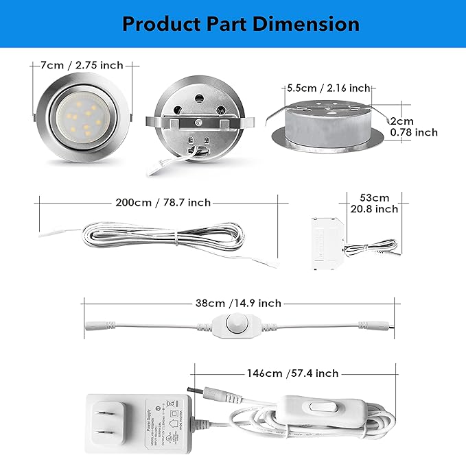 LED Puck Lights Wired Recessed Under Cabinet Lighting Dimmable,2.4In Cutout Halogen Bulb Retrofit,12V Under Counter Light Fixtures for Kitchen,Shelf Lamp,3000K Warm White Round Cabinet Lights,3pcs