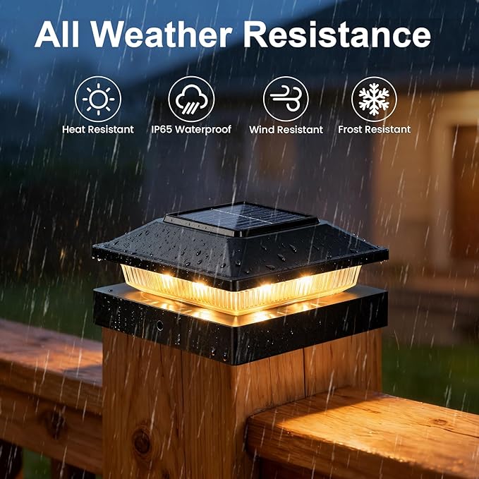 Brightever 4x4 3.5x3.5 Solar Post Cap Lights 8-Pack, Outdoor Solar Powered Fence Post Lights, Black Solar Waterproof Deck Post Lights for Vinyl/Wood Posts, Warm/Cool White, Perfect for Garden Patio
