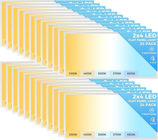 AIKVSXER 24 Pack 2x4 LED Flat Panel Light, Dimmable Recessed Drop Ceiling Light Fixture for Office Kitchen,9100LM,Switchable 5CCT 3000K/4000K/5000K/5700K/6500K, 5 Wattages 30W/40W/50W/60W/70W