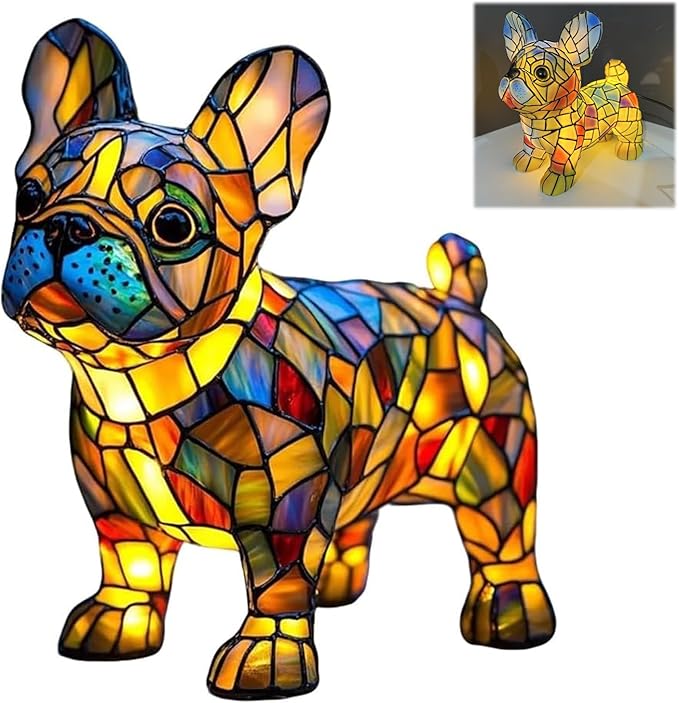 Neioaas French Bulldog Lamps - Retro Dogs Stained Resin Tabletop Night Light, Dog Series Art Night Light, 3D Cute Pet Dogs Themed Lamp LED Table Lamps, Fun Gift for Dog Lovers