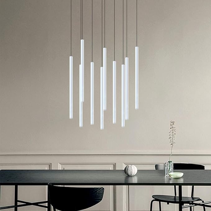 CANALIS 10 Mini Pendant Lighting White - LED Hanging Light Fixture for Kitchen Island, Bar, Foyer - Cluster Pendants - Dimmable, Adjustable Wire, Lamp Bulb Included