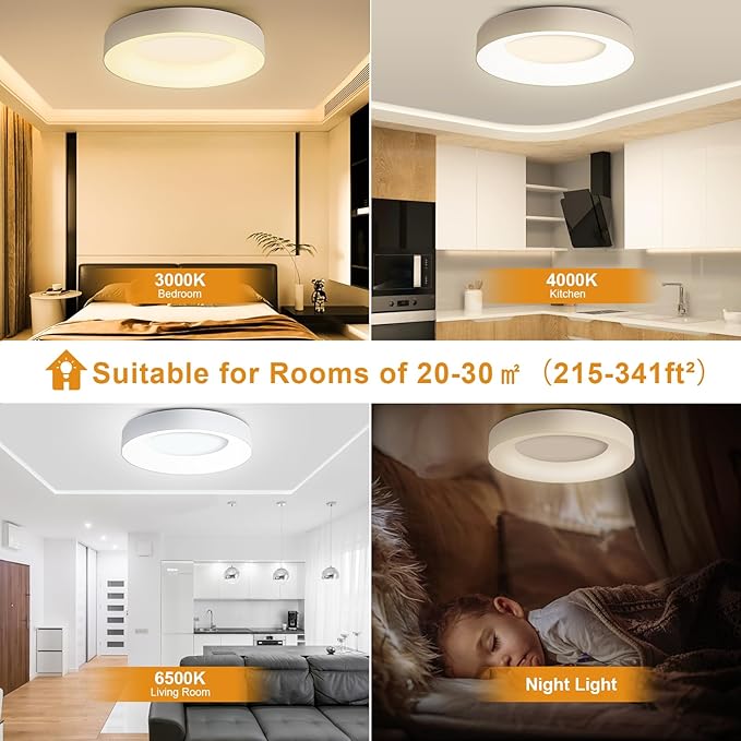 LEZOE 36W 16 Inch RGB Flush Mount LED Ceiling Light Dimmable with Remote Control, 3600lm Color Changing Ceiling Light Fixture, 3000K-6500K Ceiling Lamp for Bedroom Kitchen Hallway Party Living Room
