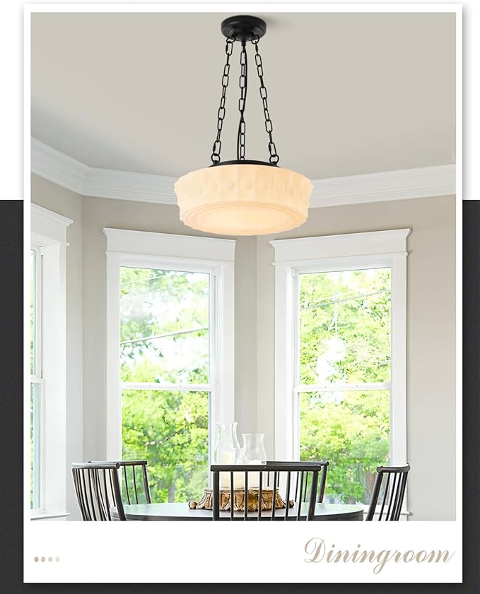 13.8" Vintage Milk Glass Pendant Light,Mid-Century Schoolhouse Hanging Ceiling Light Fixture for Bedroom,Dining Room,Hallway,Kitchen Island,4*G9 Dimmable Bulbs Included