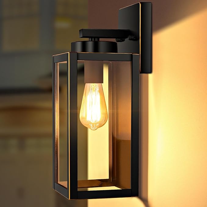 BesLowe Outdoor Wall Light Fixtures, Exterior Waterproof Wall Lanterns, Porch Sconces Wall Mounted Lighting with Glass Shades, Modern Wall Lamps for Garage Front Door Entryway, Black with Gold Trim