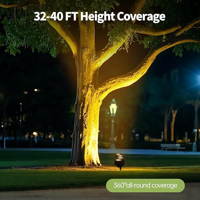 Sublume Solar Tree Lights Outdoor, Upgraded Landscape Lighting with 4000mAh Battery, Warm White LED Ring Palm Tree Lights, 3-in-1 (Stake/Tie/Hang), IP65 Waterproof Spotlights for Flag Pole, Garden